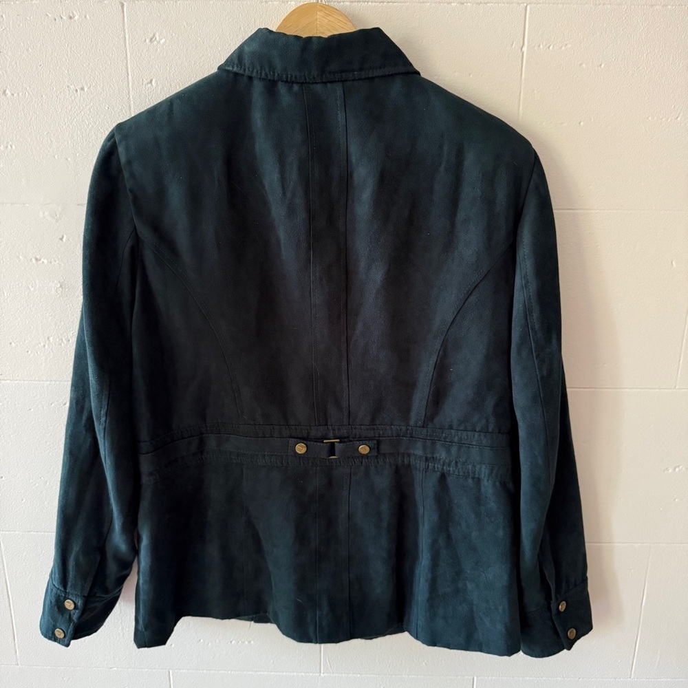 90s | Dark Green Faux Suede Jacket Academia Spring Classic | Size Medium - Picture 8 of 10